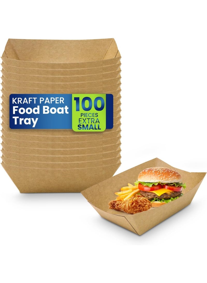 SNH Packing Kraft Paper Food Trays Heavy-Duty Brown Paper Food Boat Tray Disposable Serving Basket for French Fries, Snacks, Taco, Hot Dogs, Popcorn, Nachos and Picnic Wedding Party - Image 1